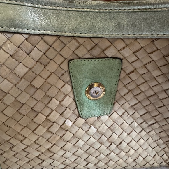 Coach Metallic Green and Tan Woven Satchel - Picture 9 of 16